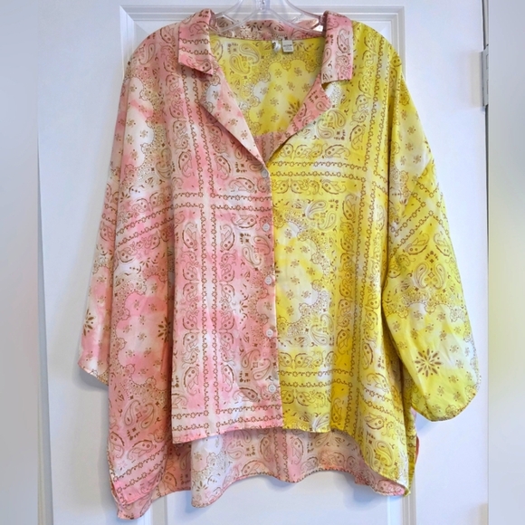 Cato Pink and Yellow Hankerchief Print Blouse Size 18/20 - Picture 1 of 6